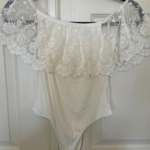 Lulu’s off shoulder lace bodysuit